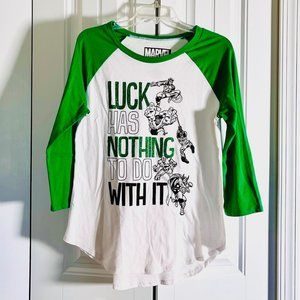 Marvel St. Patrick's Day 3/4 Sleeve Baseball Tee With Superheroes, Green XL NWOT